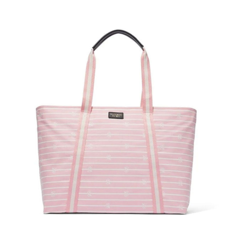 Victoria's Secret Pink & White Striped Tote Bag Oversized Weekender Beach Bag